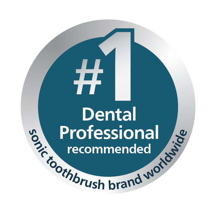 A badge that says #1 Dental professionals recommended sonic toothbrush brand worldwide