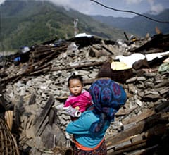 woman carrying child