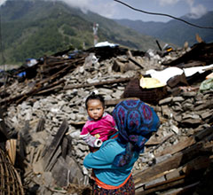 woman carrying child